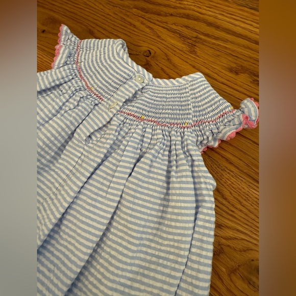 Southern Sunshine Smocked Seersucker Dress with Anchors and Lighthouse Size 12M - Picture 6 of 7